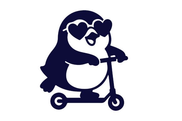 Funny Penguin Riding Scooter SVG Clipart for Branding and Marketing